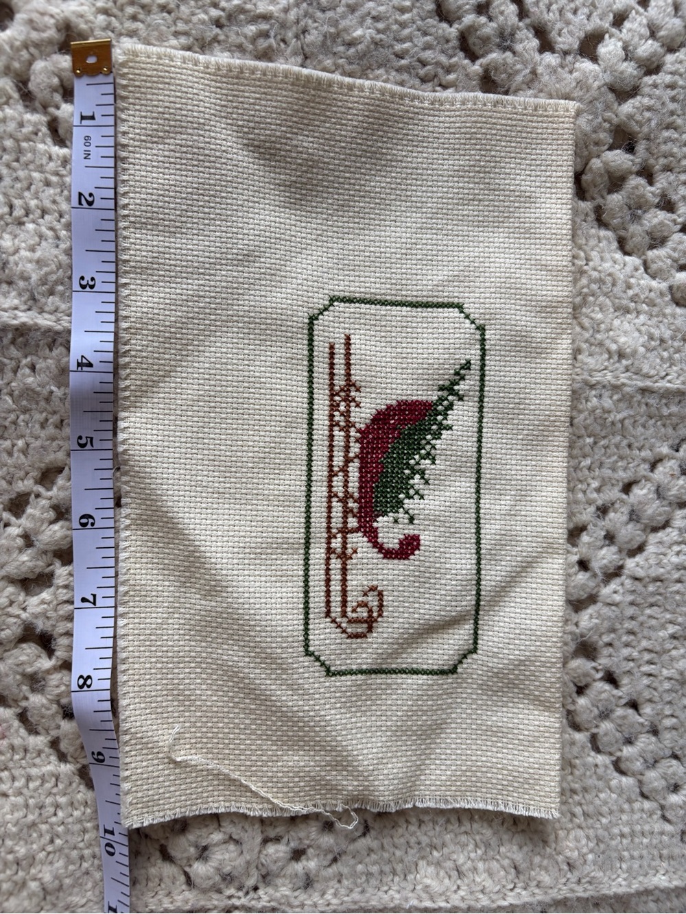 Hand-stitched Cream Cross Stitch gifts embroidered holiday Christmas classic